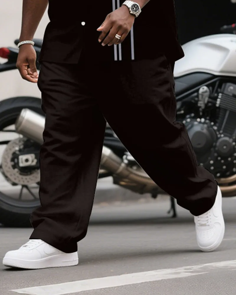 Men's Plus Size Business Black Red Striped Print Short Sleeve Shirt Trousers Suit sold by Biggmans product image thumbnail 3