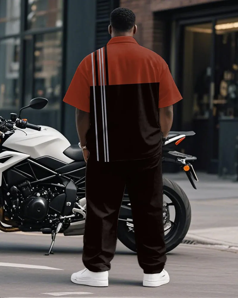 Men's Plus Size Business Black Red Striped Print Short Sleeve Shirt Trousers Suit sold by Biggmans product image thumbnail 4