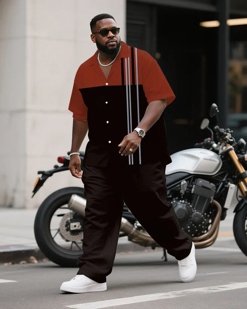 Men's Plus Size Business Black Red Striped Print Short Sleeve Shirt Trousers Suit sold by Biggmans