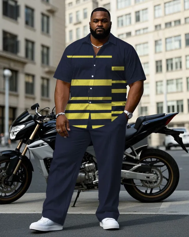 Men's Plus Size Business Royal Blue & Yellow Square Arrangement Short Sleeve Shirt Trousers Suit sold by Biggmans