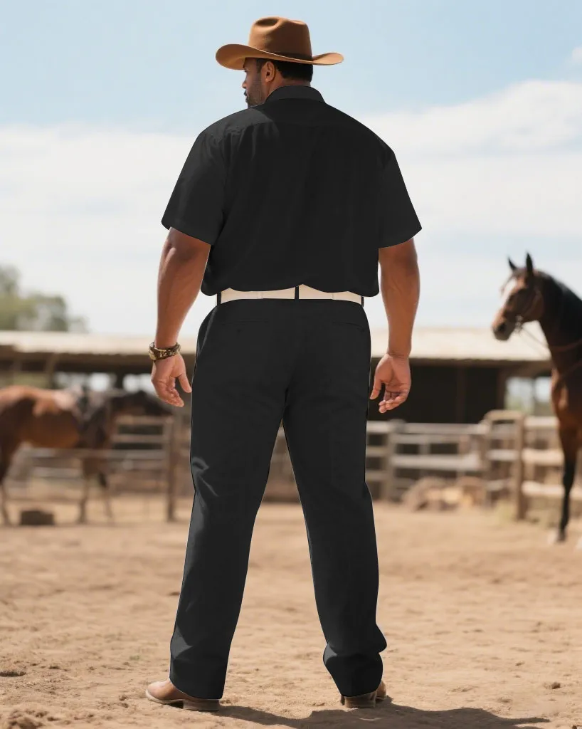 Western Denim-Men's Plus Size Dark Gray Snake Symmetrical Print Short Sleeve Shirt Trousers Suit sold by Biggmans product image thumbnail 4