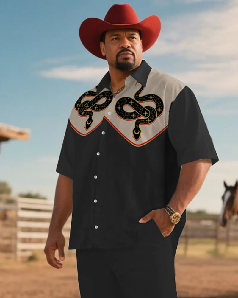 Western Denim-Men's Plus Size Dark Gray Snake Symmetrical Print Short Sleeve Shirt Trousers Suit sold by Biggmans product image thumbnail 2