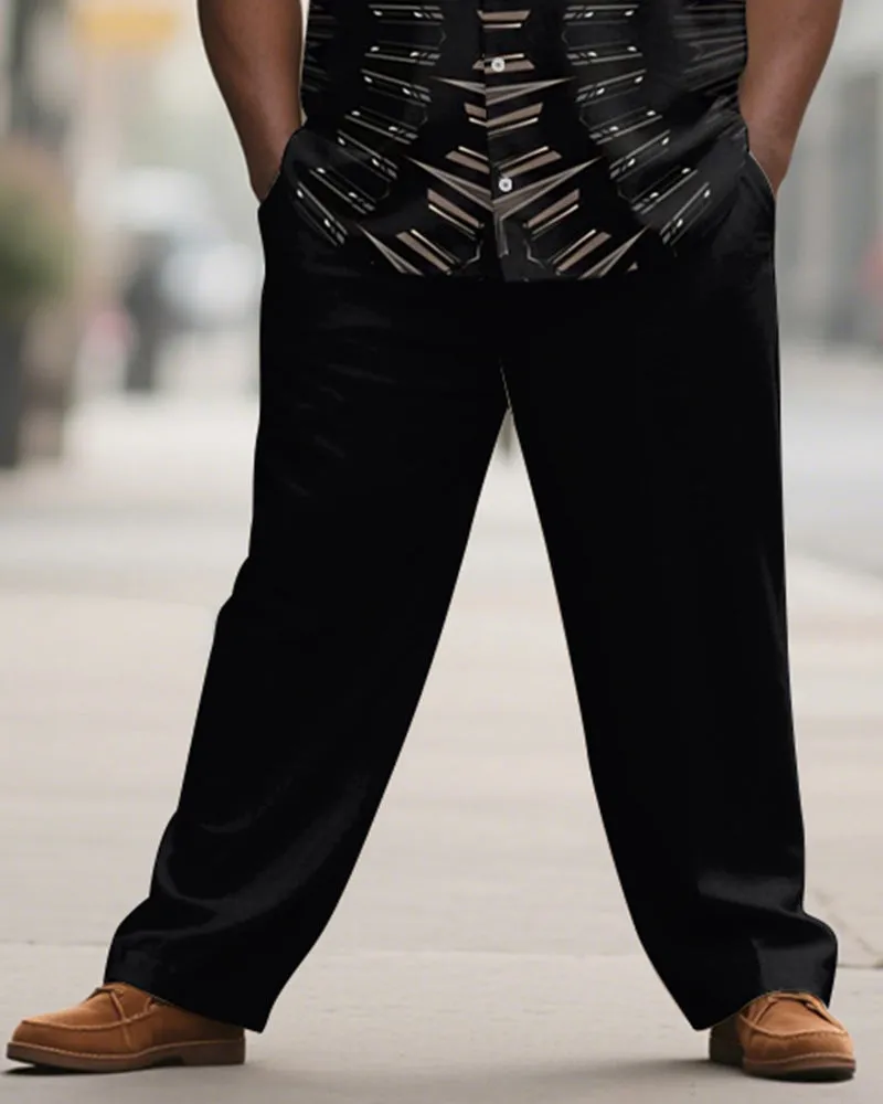 Men's Plus Size Black Half Circle Geometric Print Short Sleeve Shirt Trousers Suit sold by Biggmans product image thumbnail 3