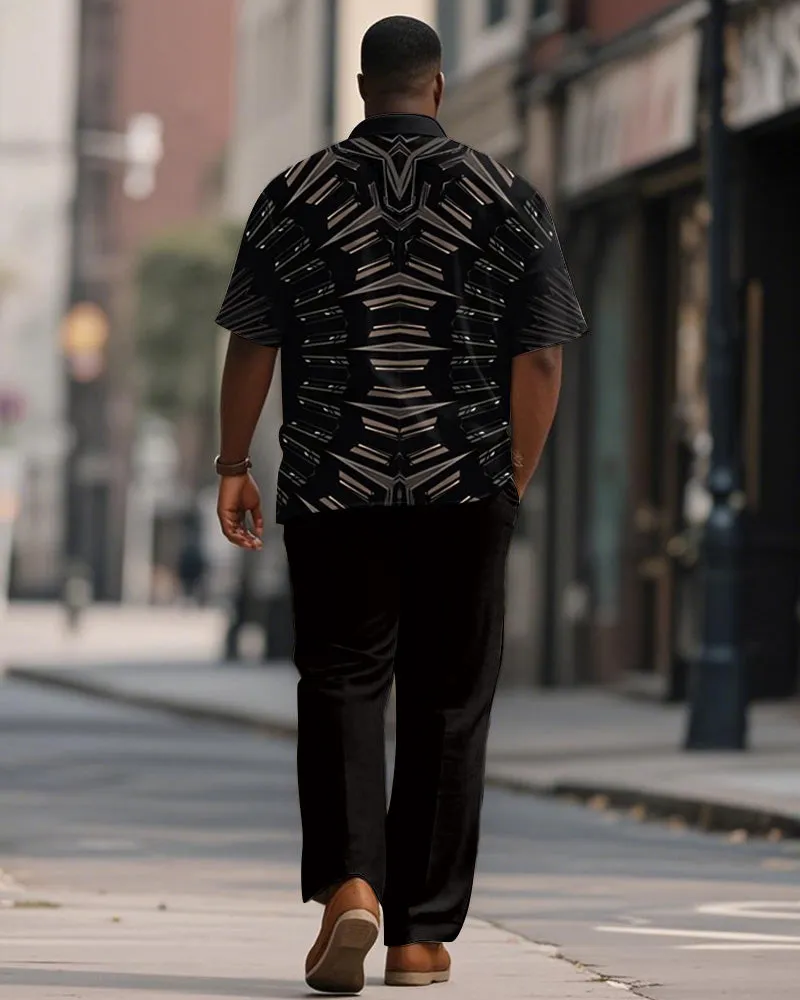 Men's Plus Size Black Half Circle Geometric Print Short Sleeve Shirt Trousers Suit sold by Biggmans product image thumbnail 4