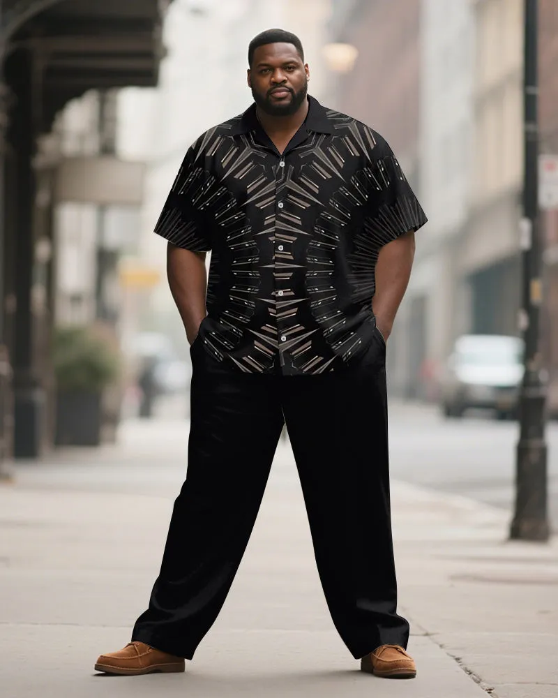 Men's Plus Size Black Half Circle Geometric Print Short Sleeve Shirt Trousers Suit sold by Biggmans