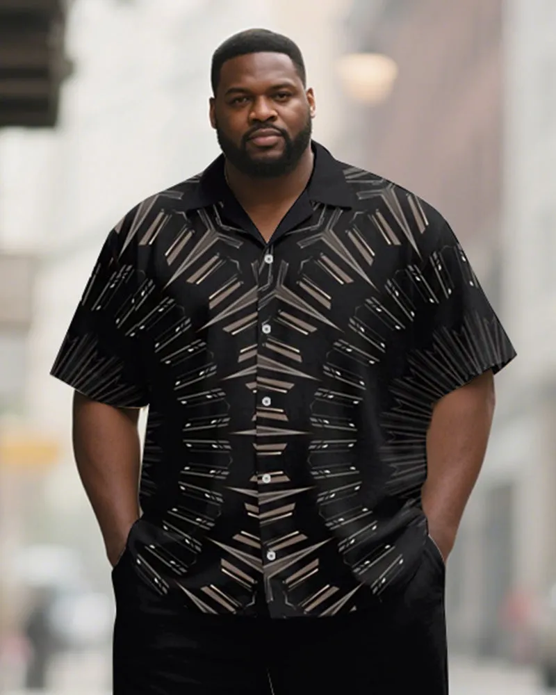 Men's Plus Size Black Half Circle Geometric Print Short Sleeve Shirt Trousers Suit sold by Biggmans product image thumbnail 2
