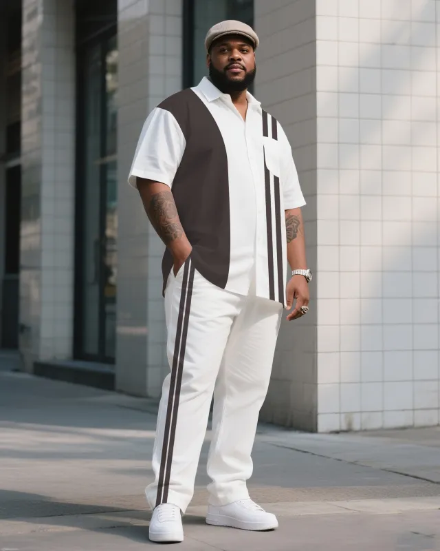 Big Boy Must Have 2025 Popular Color Block Short Sleeve Shirt Trousers Suit sold by Biggmans