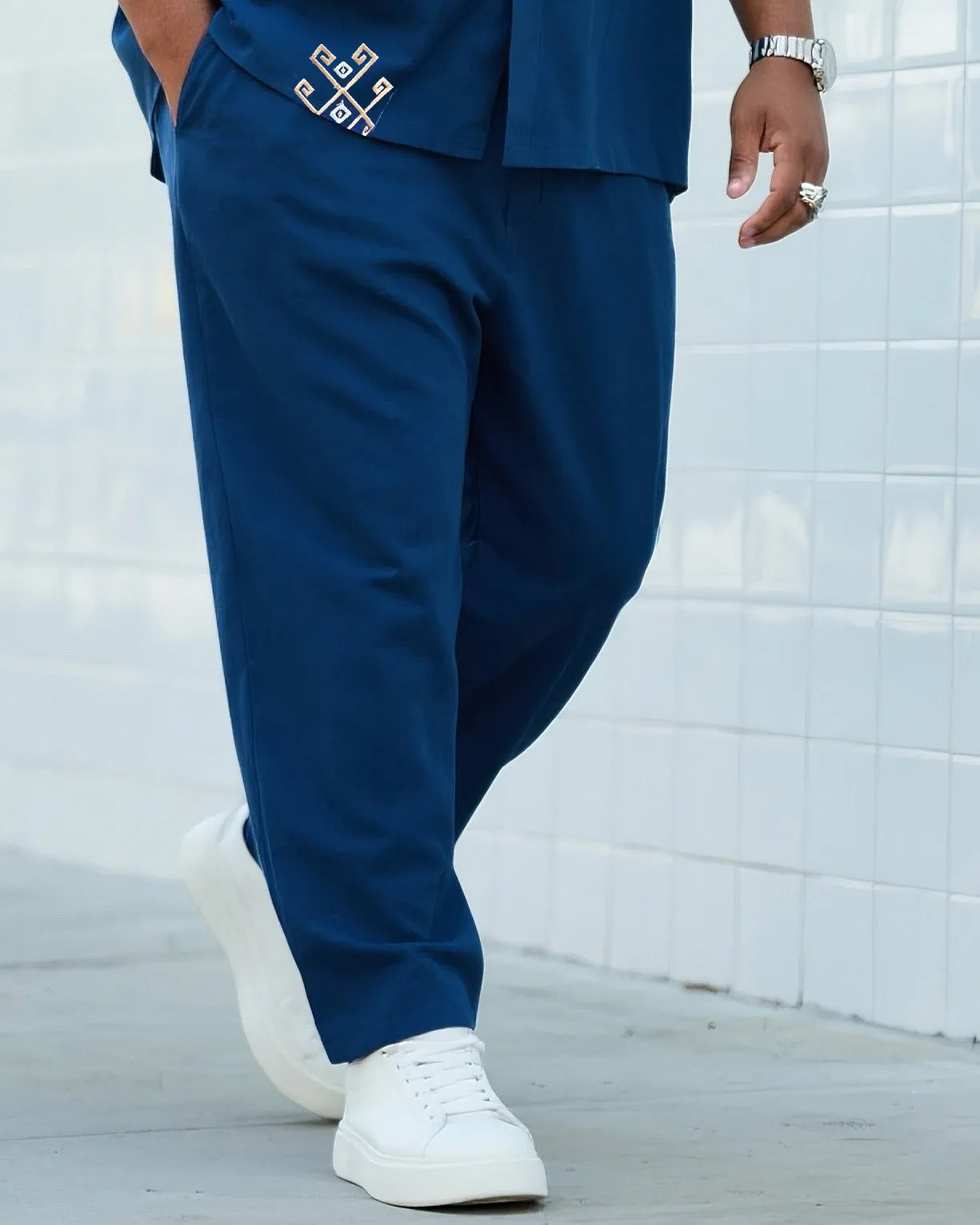 Big Boy Essential 2025 Fashion High Sense Prussian Blue Print Figure Short Sleeve Shirt Trousers Suit sold by Biggmans product image thumbnail 3