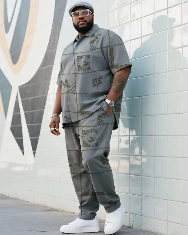 Big Boy Daily Casual Grey Simple Flower Short Sleeve Shirt Trousers Suit sold by Biggmans