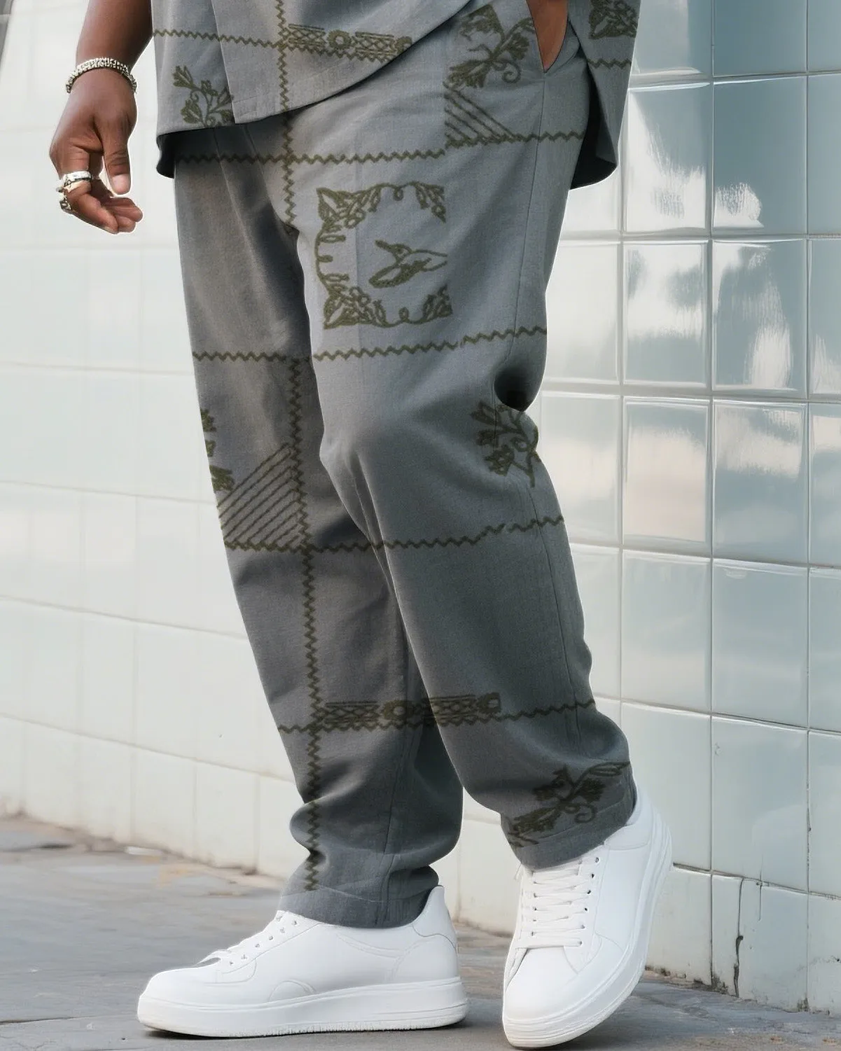 Big Boy Daily Casual Grey Simple Flower Short Sleeve Shirt Trousers Suit sold by Biggmans product image thumbnail 2