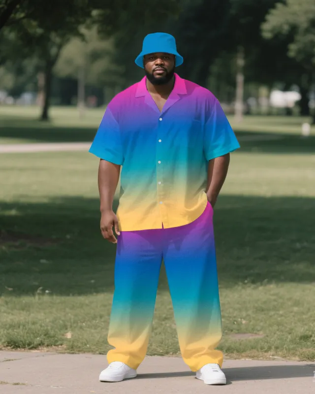 Big Guy's Simple Colorful Gradient Style Outdoor Button-up Short-Sleeve Shirt Pants Sets sold by Biggmans