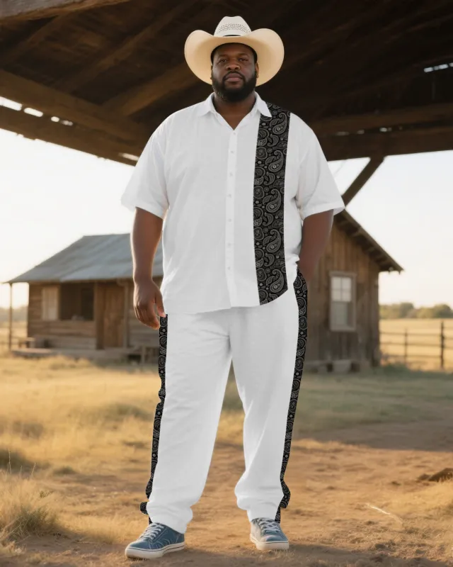 Men's Western Paisley Splicing Pattern Casual Big & Tall Short-Sleeve Shirt Trouser Sets sold by Biggmans
