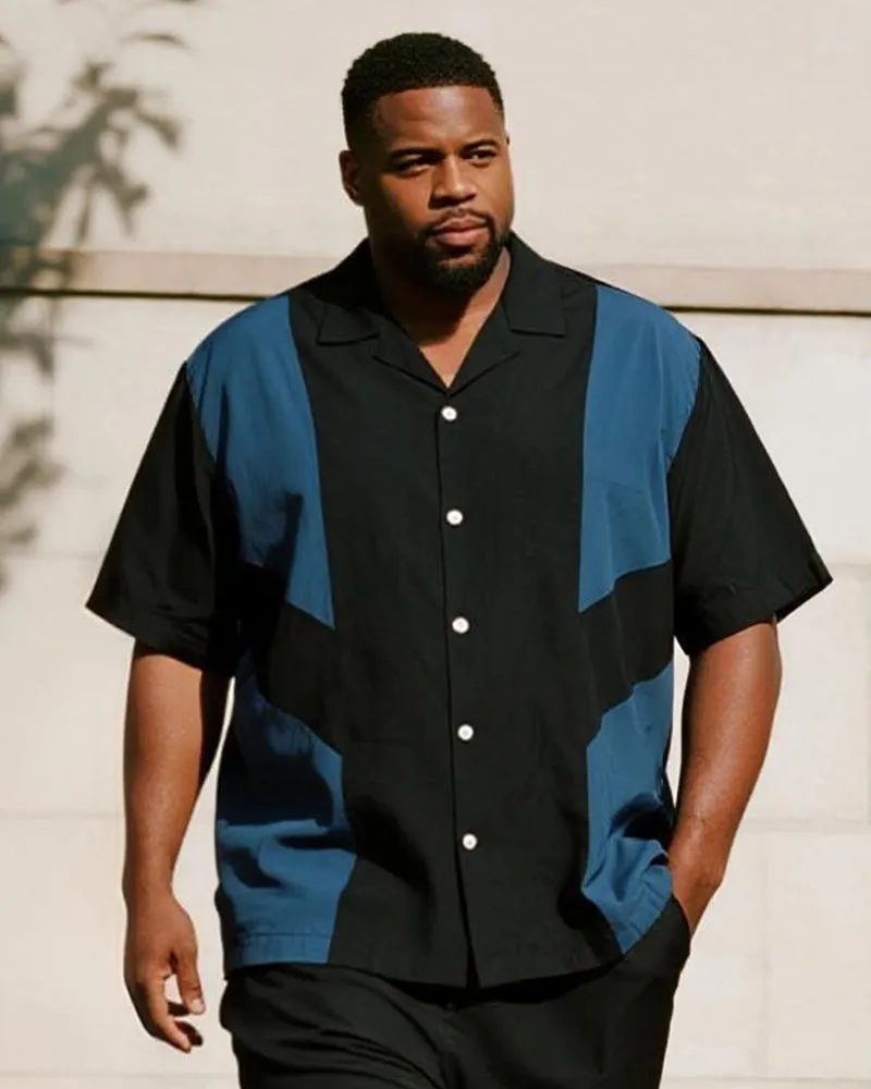 Big & Tall Men's Business Black Blue Stripe Colorblock Printed Short Sleeve Shirt Trousers Suit sold by Biggmans product image thumbnail 2