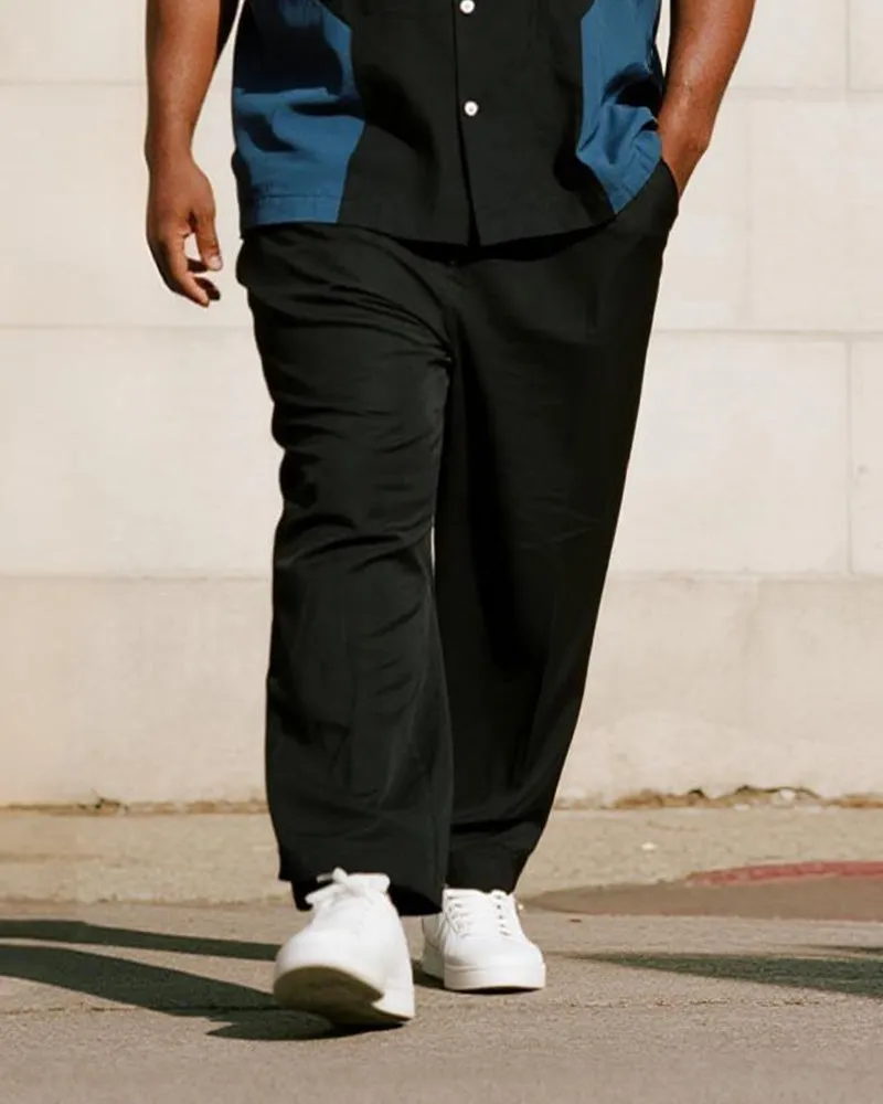 Big & Tall Men's Business Black Blue Stripe Colorblock Printed Short Sleeve Shirt Trousers Suit sold by Biggmans product image thumbnail 3