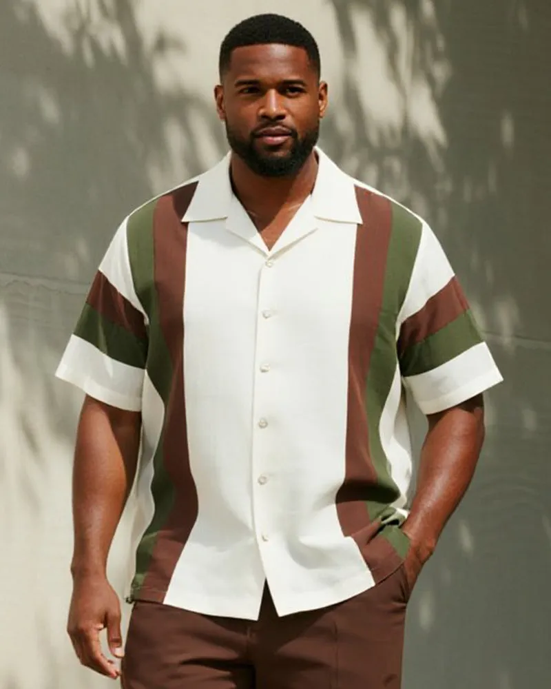 Big & Tall Men's Business Brown Contrast Striped Printed Short Sleeve Shirt Trousers Suit sold by Biggmans product image thumbnail 2