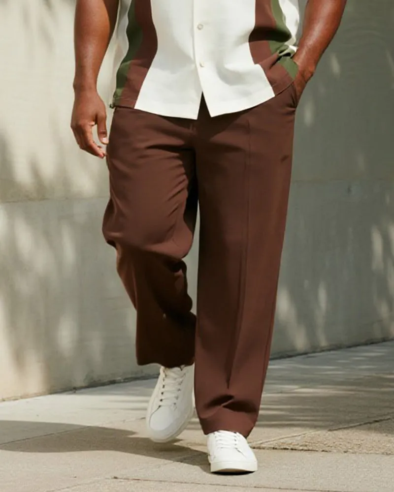Big & Tall Men's Business Brown Contrast Striped Printed Short Sleeve Shirt Trousers Suit sold by Biggmans product image thumbnail 3