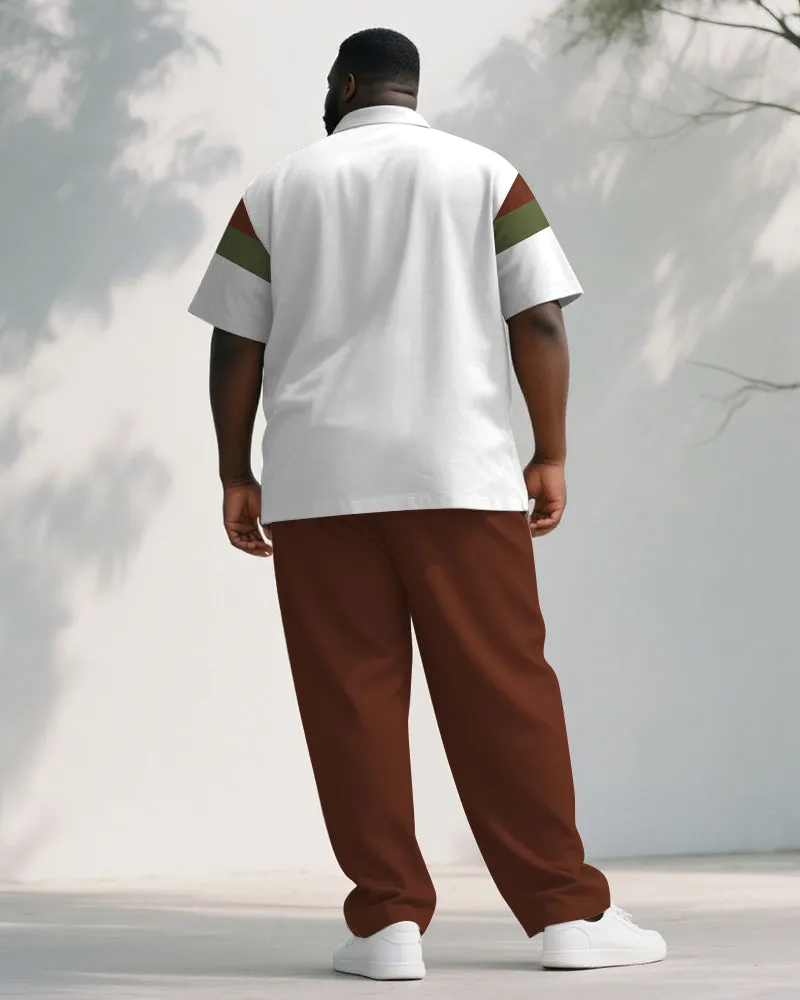 Big & Tall Men's Business Brown Contrast Striped Printed Short Sleeve Shirt Trousers Suit sold by Biggmans product image thumbnail 4