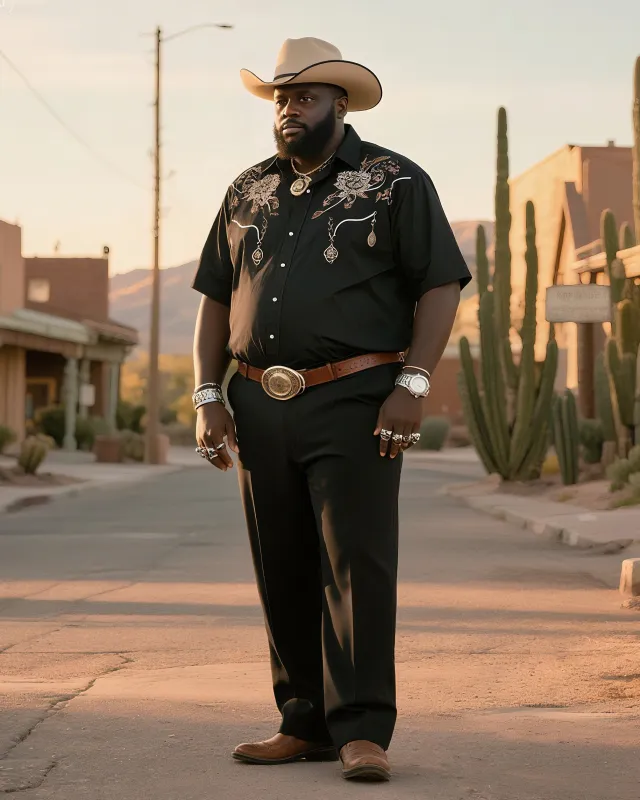 Big & Tall Men's Western Style Ceremonial Symbol Printed Short Sleeve Shirt Trousers Suit sold by Biggmans