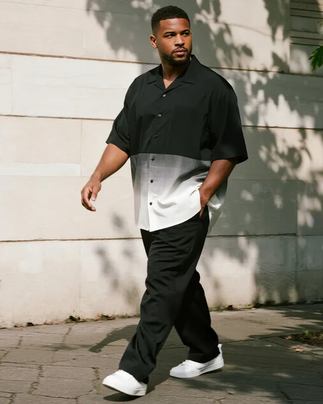 Big & Tall Men's Business Black Gradient Print Short Sleeve Shirt Trousers Suit sold by Biggmans