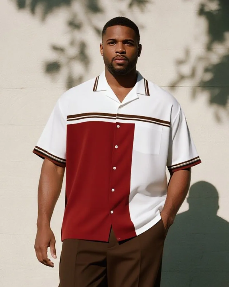 Big & Tall Men's Business Red And Brown Striped Printed Pocket Short Sleeve Shirt Trousers Suit sold by Biggmans product image thumbnail 2