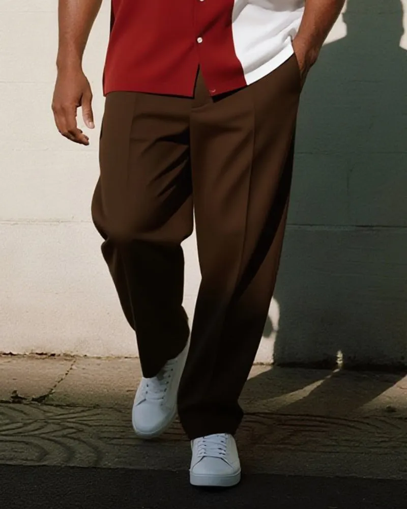 Big & Tall Men's Business Red And Brown Striped Printed Pocket Short Sleeve Shirt Trousers Suit sold by Biggmans product image thumbnail 3