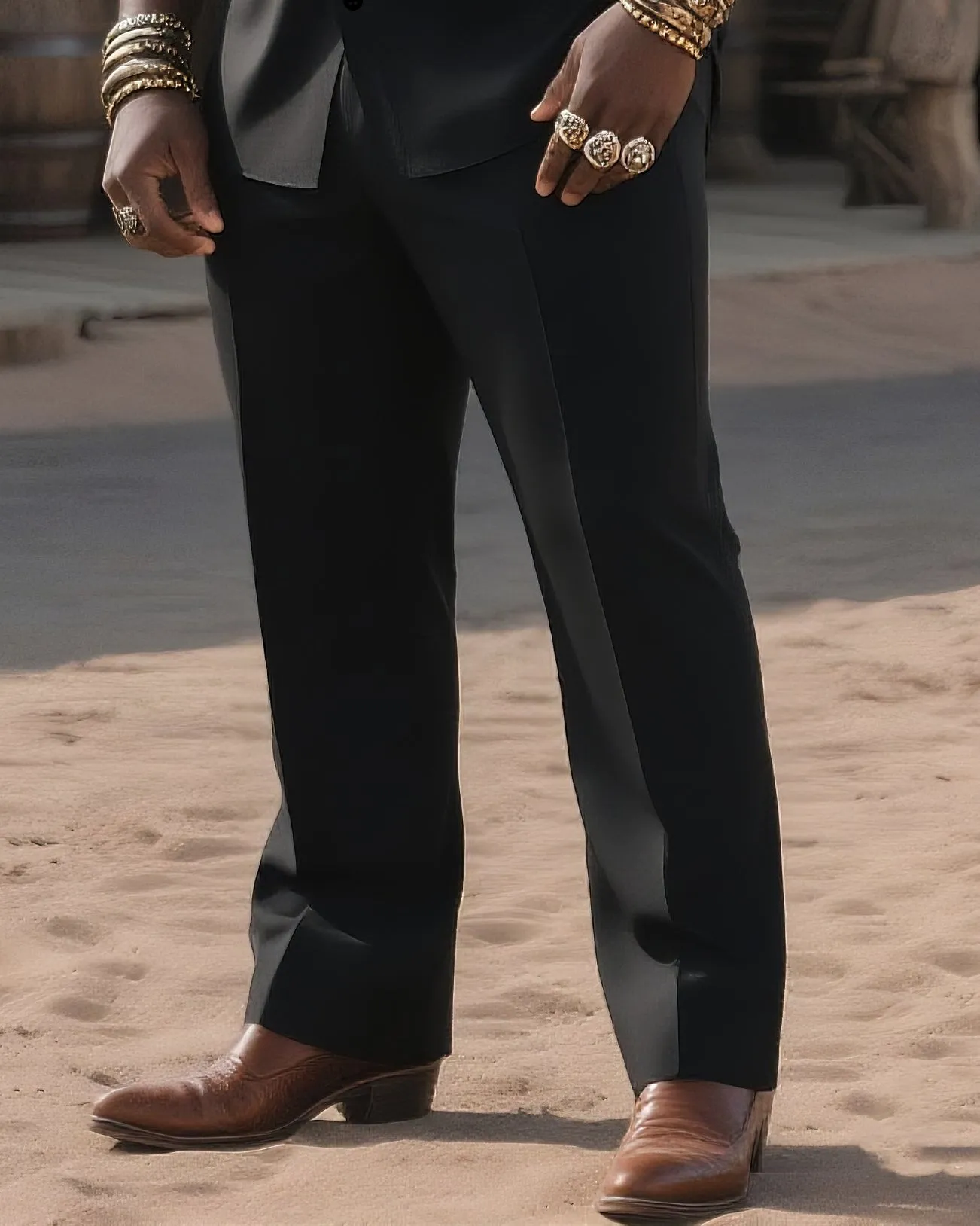 Big & Tall Men's Western Style Casual Teeth Mouth Print-Black Short Sleeve Shirt Pants Suit sold by Biggmans product image thumbnail 4