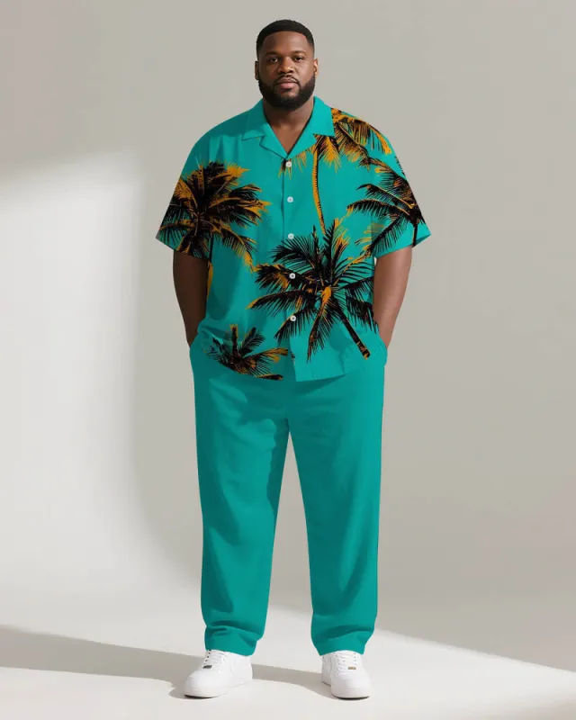 Big & Tall Men's Hawaiian Green Coconut Print Short Sleeve Shirt Trousers Suit sold by Biggmans