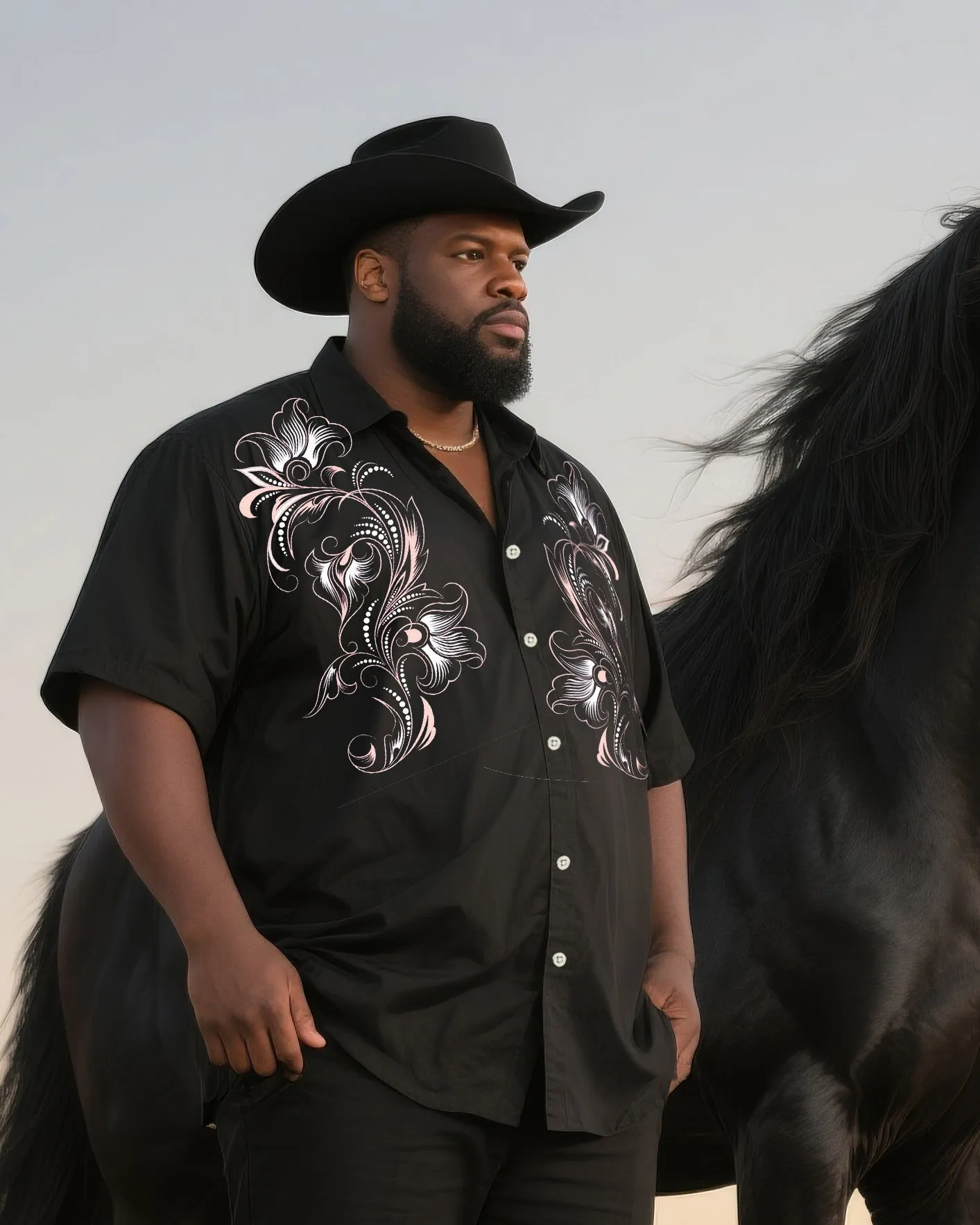 Big & Tall Men's Daily Leisure Western Style Art Flower-Short Sleeve Shirt Pants Suit sold by Biggmans product image thumbnail 2