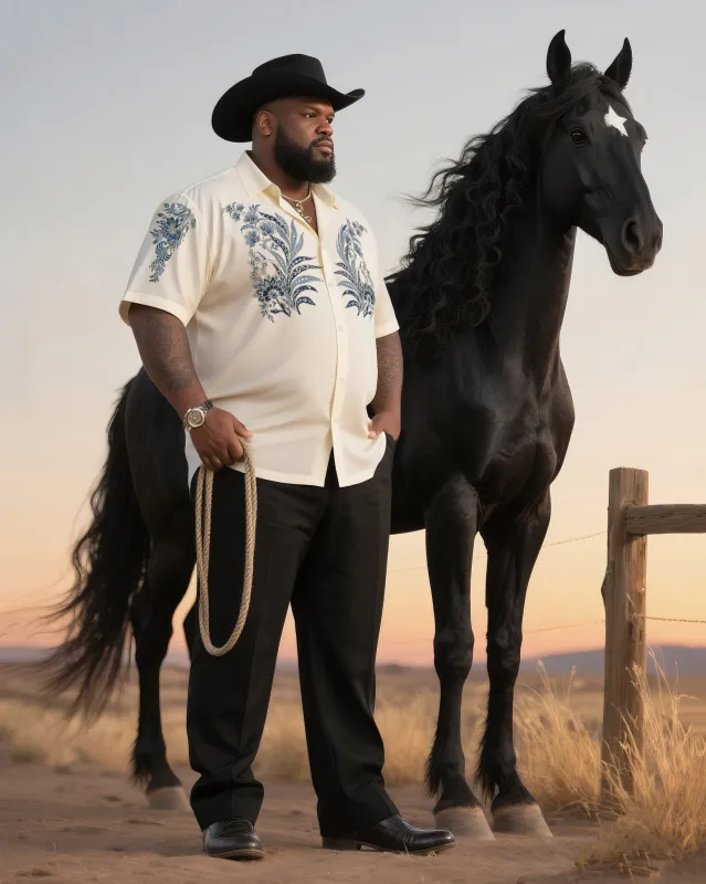 Big & Tall Men's Daily Leisure Western Style Simple Flower-Short Sleeve Shirt Pants Suit sold by Biggmans