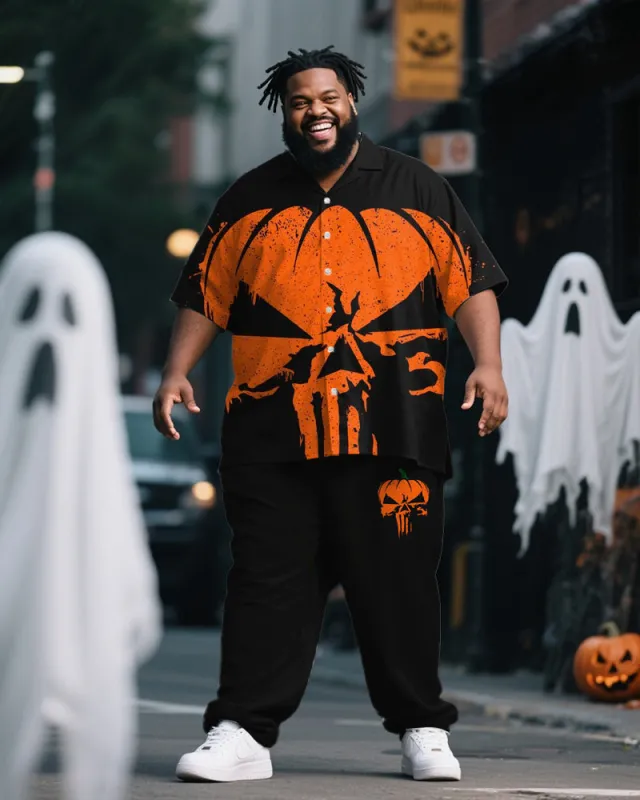 Big & Tall Men's Halloween Pumpkin Skull Print Short Sleeve Shirt Trousers Suit sold by Biggmans