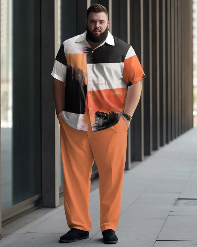 Men's Plus Size Business Abstract Color Matching Pattern Short Sleeve Shirt Suit sold by Biggmans