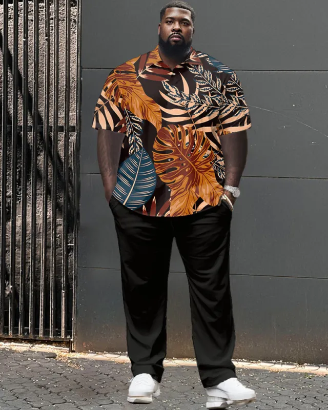 Leaf Pattern Large Size Classic Print Men's Short Sleeve Trousers Set sold by Biggmans
