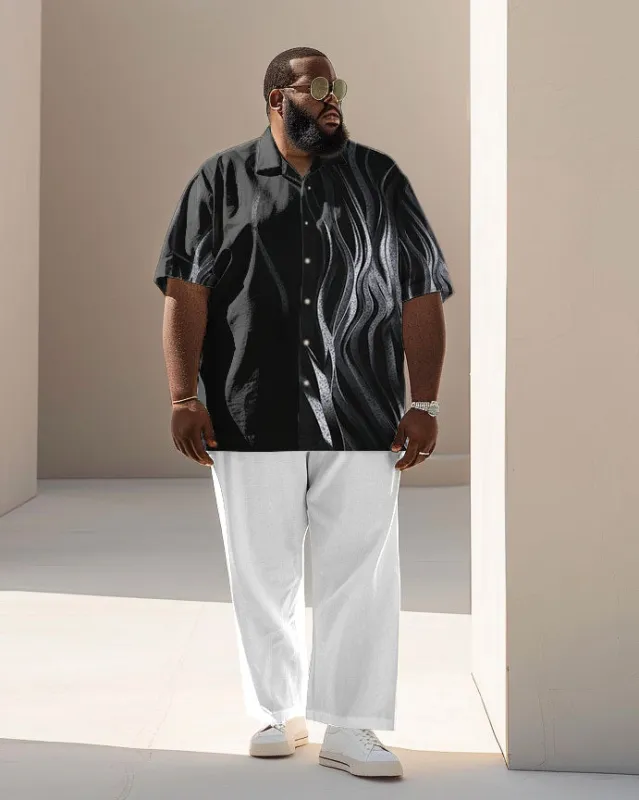 Men's Plus Size Business Simple Abstract Geometric Print Short Sleeve Shirt Suit sold by Biggmans