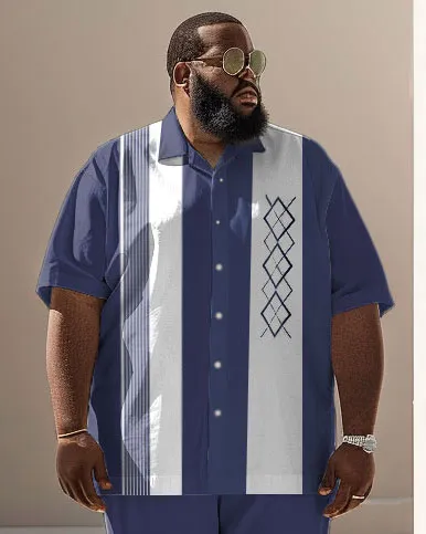 Men's Plus Size Business Simple Color Block Printed Short Sleeve Shirt Suit sold by Biggmans product image thumbnail 2