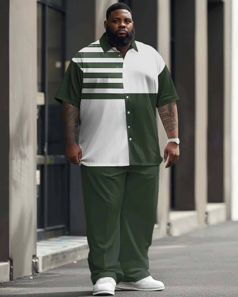 Men's Plus Size Business Simple Color Block Printed Short Sleeve Shirt Suit sold by Biggmans