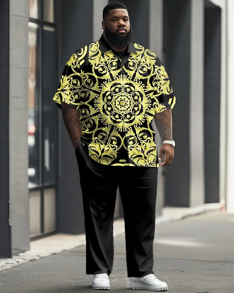 Men's Plus Size Business Casual Hand-painted Vintage Pattern Printed Short-sleeved Shirt Suit sold by Biggmans