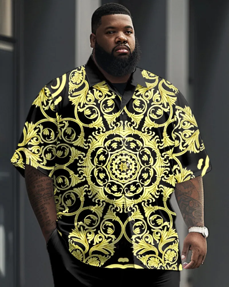 Men's Plus Size Business Casual Hand-painted Vintage Pattern Printed Short-sleeved Shirt Suit sold by Biggmans product image thumbnail 2