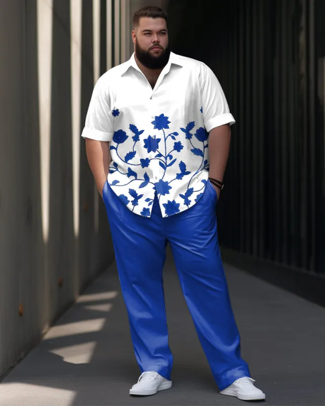 Men's Plus Size Business Flower Vine Print Short Sleeve Shirt Trousers Suit sold by Biggmans