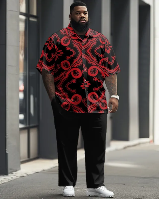 Men's Plus Size Business Retro Pattern Printing Short Sleeve Shirt Trousers Suit sold by Biggmans