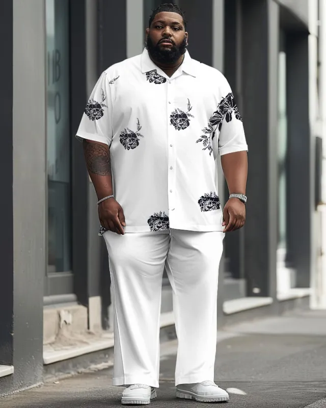 Men's Plus Size Business Flower Print Short Sleeve Shirt Trousers Suit sold by Biggmans