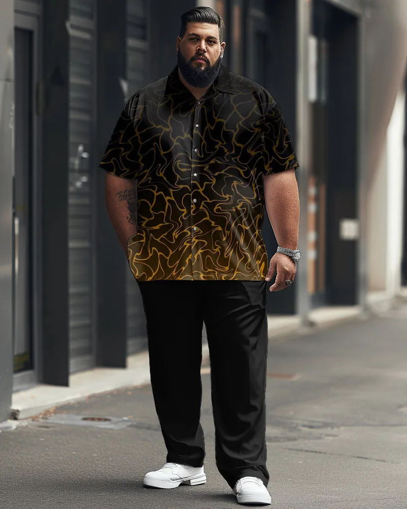 Men's Plus Size Business Simple Gradient Geometric Print Short Sleeve Shirt Trousers Suit sold by Biggmans
