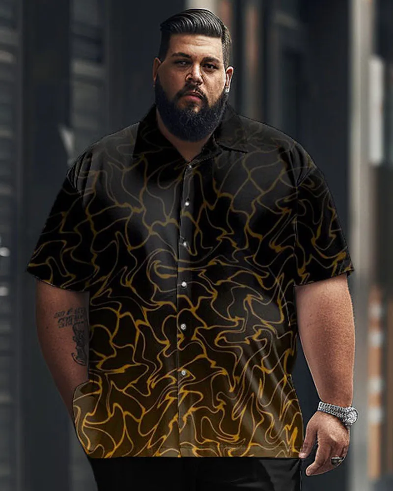 Men's Plus Size Business Simple Gradient Geometric Print Short Sleeve Shirt Trousers Suit sold by Biggmans product image thumbnail 2