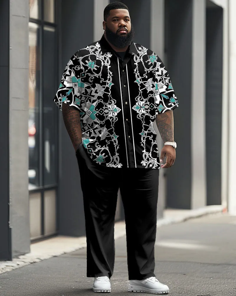 Men's Plus Size Business Simple Geometric Advanced Blue Short Sleeve Shirt Trousers Suit sold by Biggmans