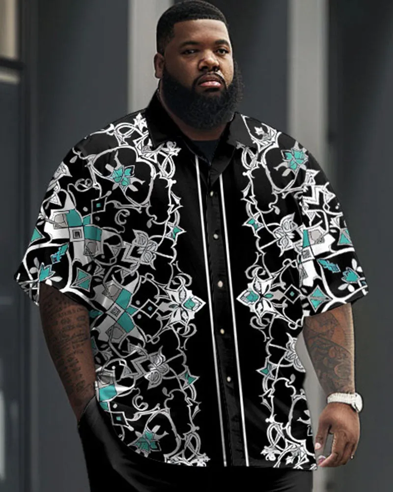 Men's Plus Size Business Simple Geometric Advanced Blue Short Sleeve Shirt Trousers Suit sold by Biggmans product image thumbnail 2