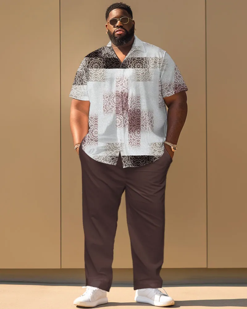 Gradient Pattern Print Short Sleeve Shirt Trousers Suit Men's Plus Size sold by Biggmans