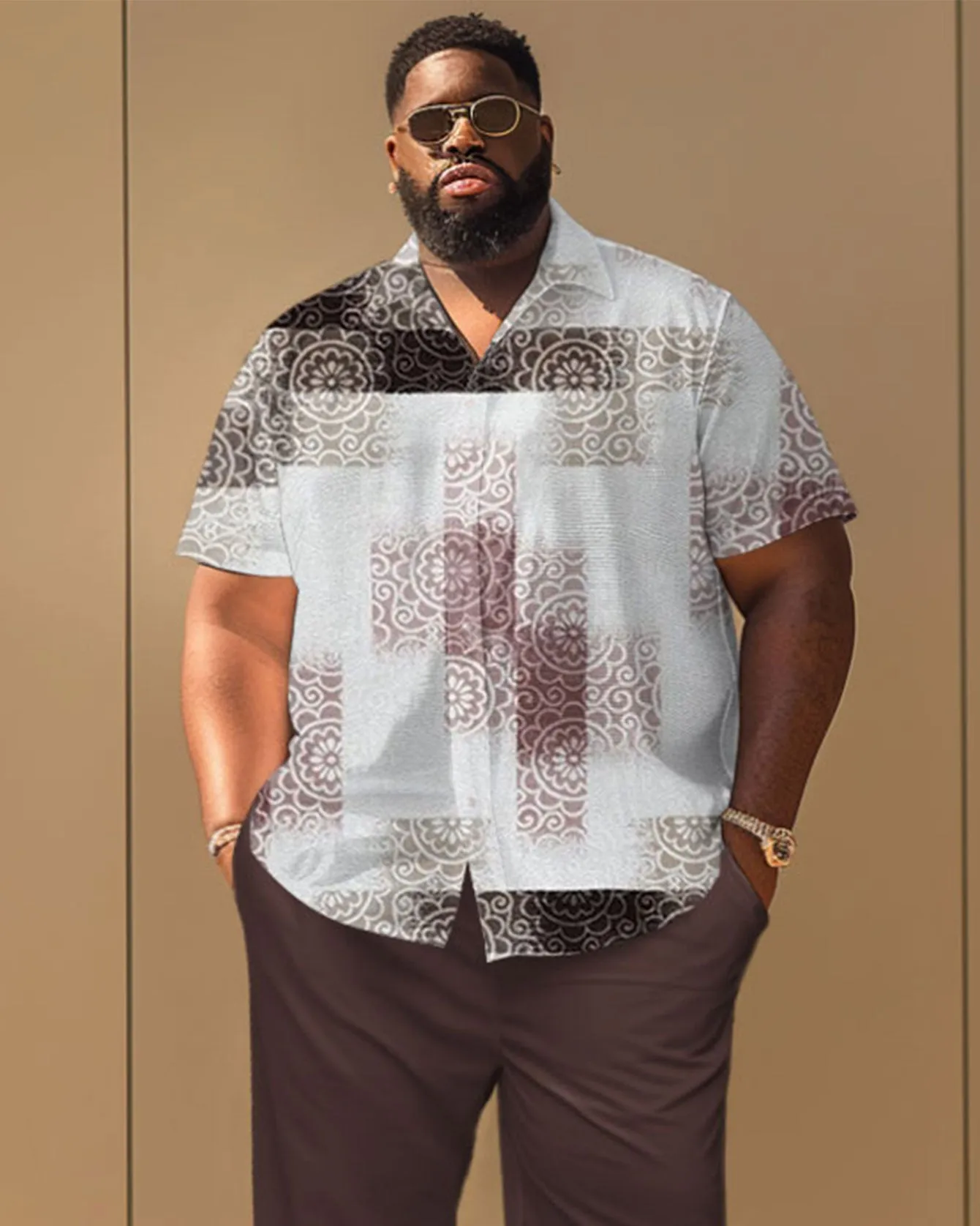 Gradient Pattern Print Short Sleeve Shirt Trousers Suit Men's Plus Size sold by Biggmans product image thumbnail 2