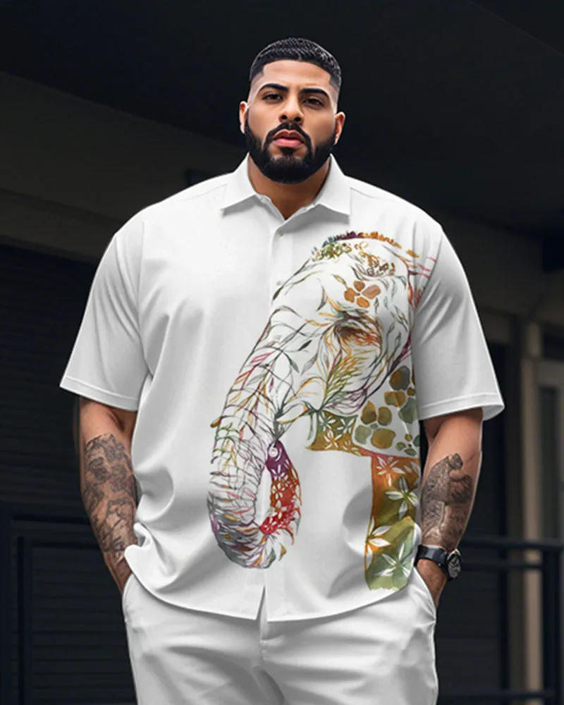 Men's Plus Size Casual Gradient Ink Elephant Print Short Sleeve Shirt Trousers Suit sold by Biggmans product image thumbnail 2