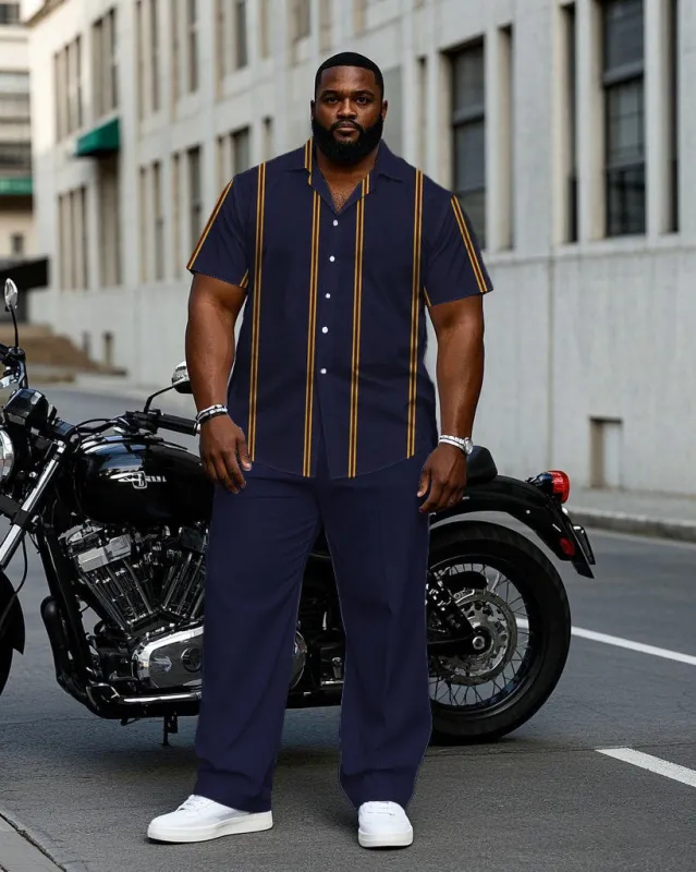 Men's Plus Size Business Purple Striped Short Sleeve Shirt Trousers Suit sold by Biggmans