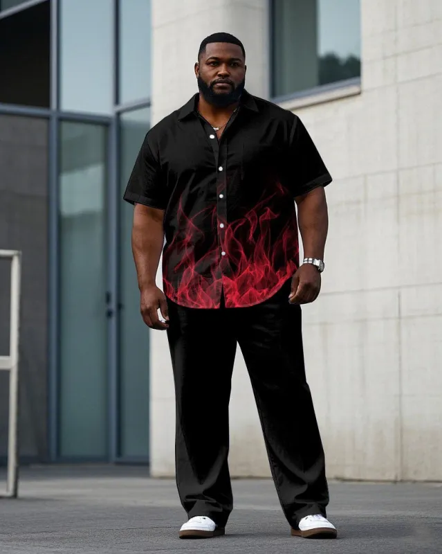 Men's Plus Size Black Red Flame Short Sleeve Shirt Trousers Suit sold by Biggmans