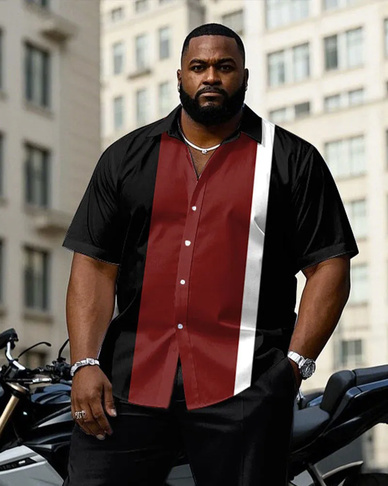 Men's Plus Size Business Casual Black & Red & White Colorblock Short Sleeve Shirt Trousers Suit sold by Biggmans product image thumbnail 2